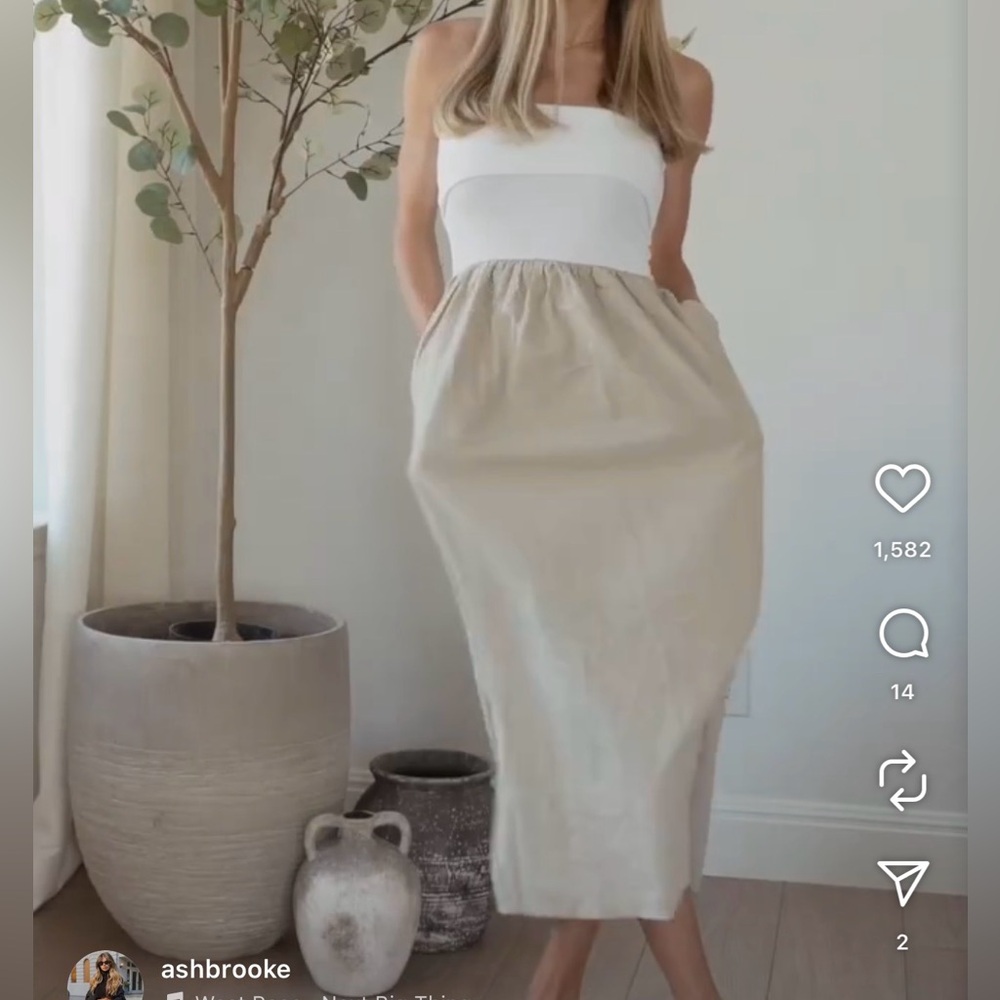 Zara White and Tan Strapless Dress